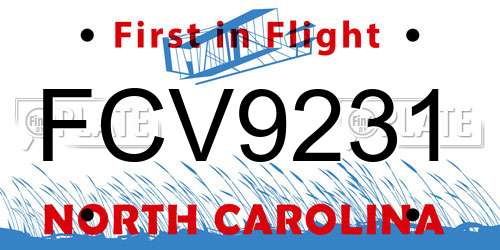 FCV9231 North Carolina License Plate