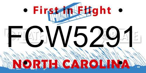 FCW5291 North Carolina License Plate