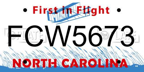 FCW5673 North Carolina License Plate