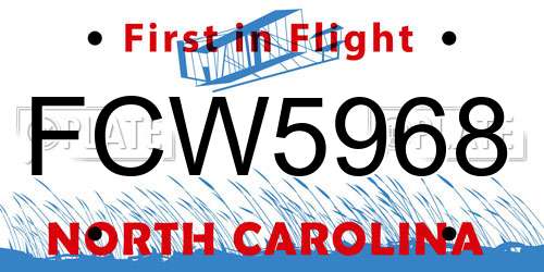 FCW5968 North Carolina License Plate