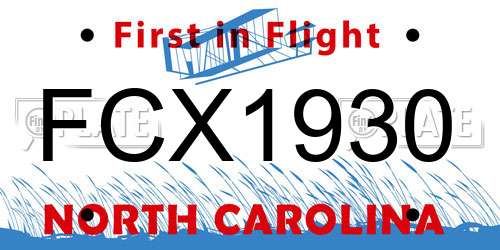 FCX1930 North Carolina License Plate