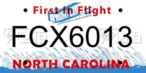 FCX6013 North Carolina License Plate