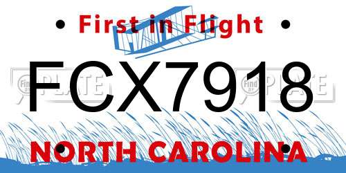 FCX7918 North Carolina License Plate