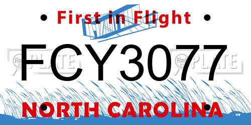 FCY3077 North Carolina License Plate