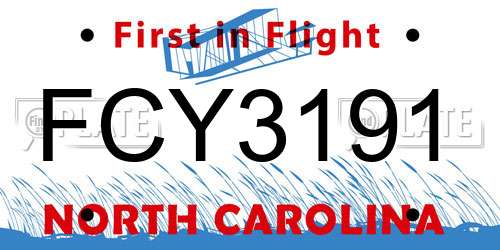 FCY3191 North Carolina License Plate