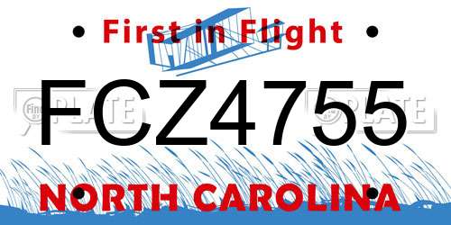 FCZ4755 North Carolina License Plate