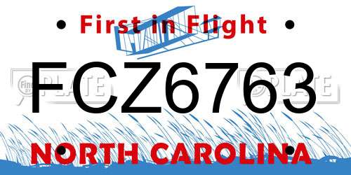 FCZ6763 North Carolina License Plate