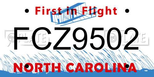 FCZ9502 North Carolina License Plate