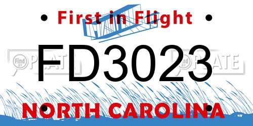 FD3023 North Carolina License Plate