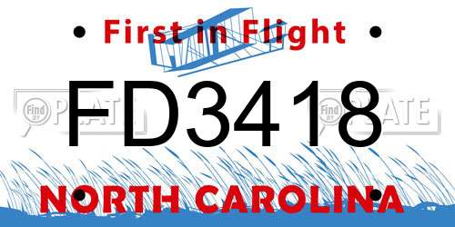 FD3418 North Carolina License Plate