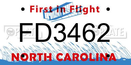 FD3462 North Carolina License Plate