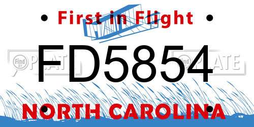 FD5854 North Carolina License Plate