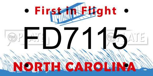FD7115 North Carolina License Plate