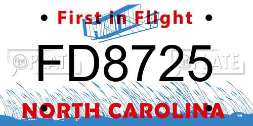 FD8725 North Carolina License Plate