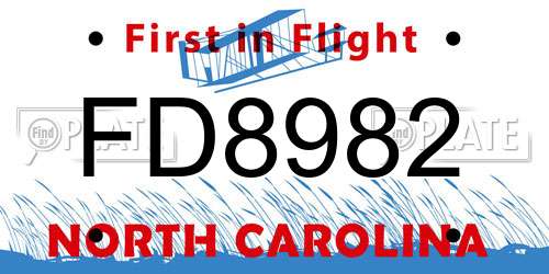 FD8982 North Carolina License Plate