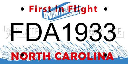 FDA1933 North Carolina License Plate