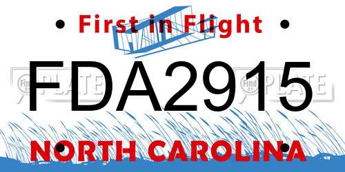 FDA2915 North Carolina License Plate