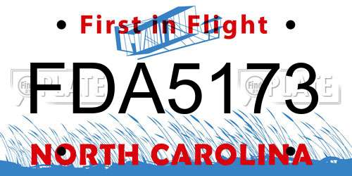 FDA5173 North Carolina License Plate