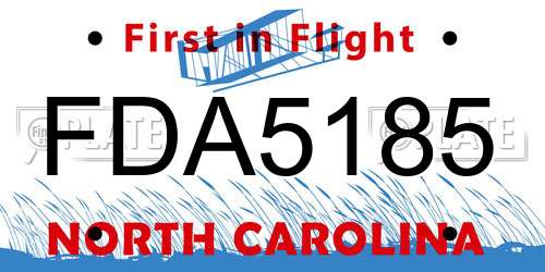 FDA5185 North Carolina License Plate