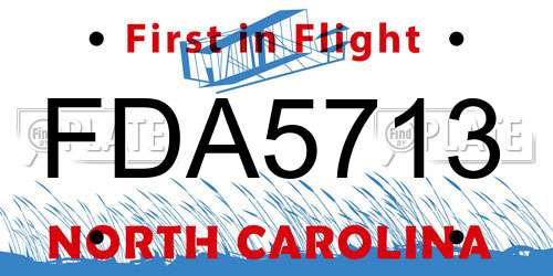 FDA5713 North Carolina License Plate