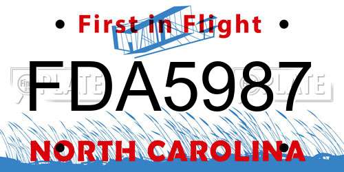 FDA5987 North Carolina License Plate