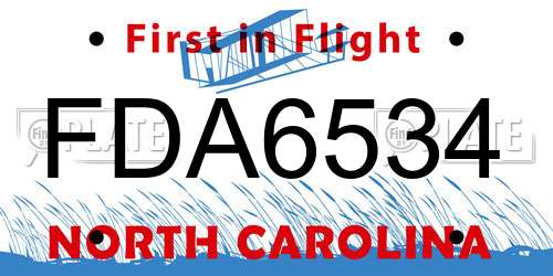 FDA6534 North Carolina License Plate