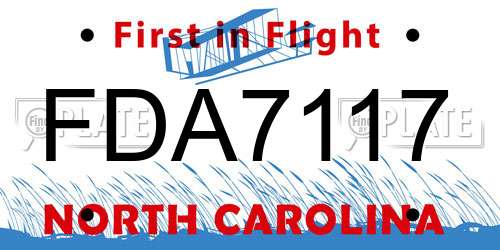 FDA7117 North Carolina License Plate