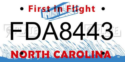 FDA8443 North Carolina License Plate