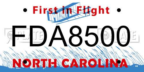 FDA8500 North Carolina License Plate
