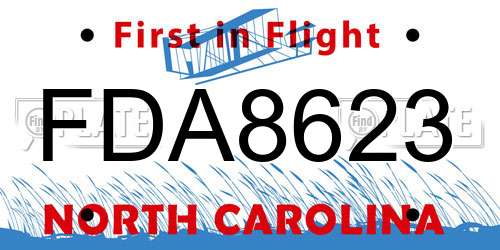 FDA8623 North Carolina License Plate