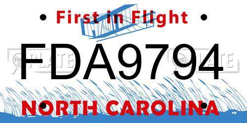 FDA9794 North Carolina License Plate