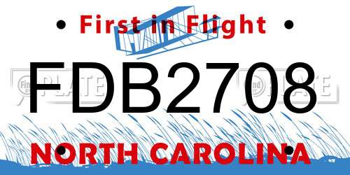 FDB2708 North Carolina License Plate