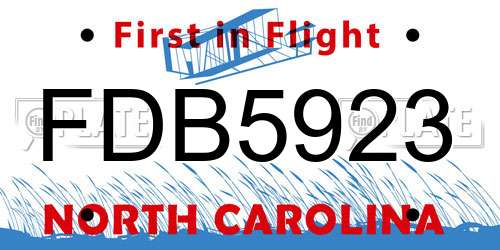 FDB5923 North Carolina License Plate
