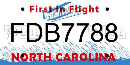 FDB7788 North Carolina License Plate