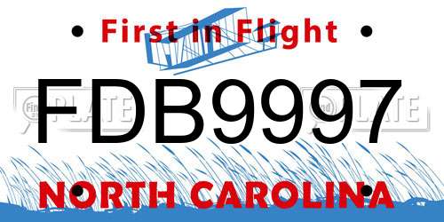 FDB9997 North Carolina License Plate