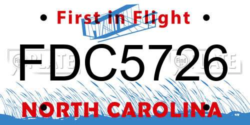 FDC5726 North Carolina License Plate