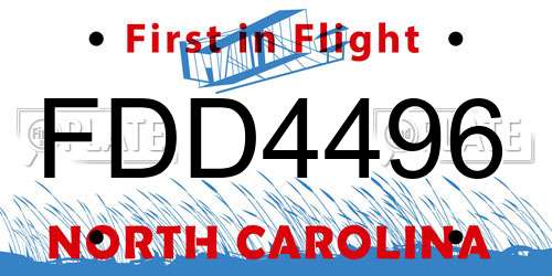 FDD4496 North Carolina License Plate