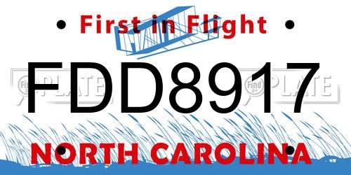 FDD8917 North Carolina License Plate