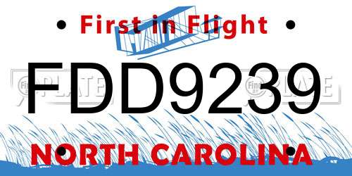 FDD9239 North Carolina License Plate