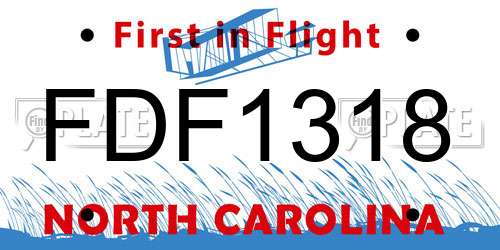 FDF1318 North Carolina License Plate