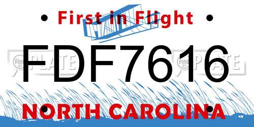 FDF7616 North Carolina License Plate