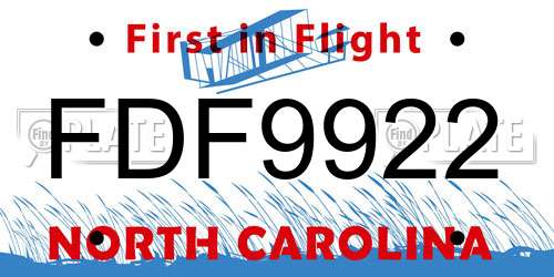 FDF9922 North Carolina License Plate