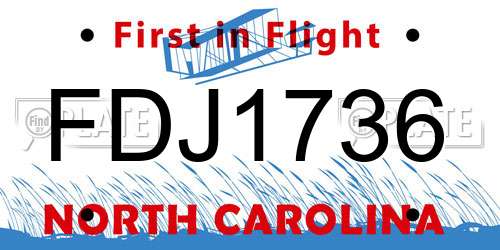 FDJ1736 North Carolina License Plate