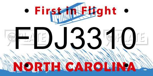 FDJ3310 North Carolina License Plate