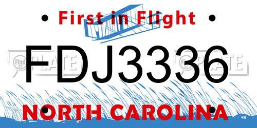 FDJ3336 North Carolina License Plate