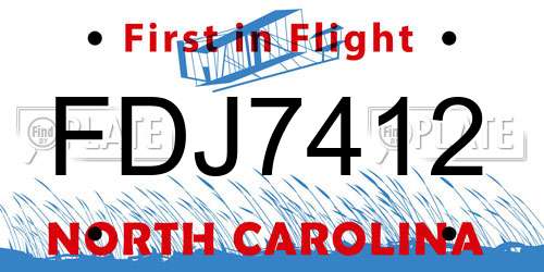 FDJ7412 North Carolina License Plate