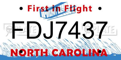 FDJ7437 North Carolina License Plate