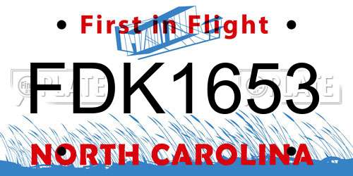 FDK1653 North Carolina License Plate