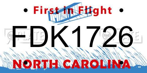 FDK1726 North Carolina License Plate