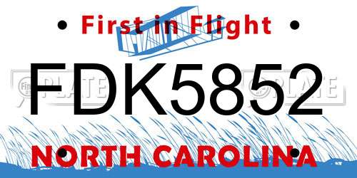 FDK5852 North Carolina License Plate